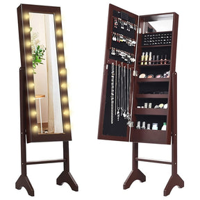 18 LED Standing Jewelry Armoire with Full Length Mirror & 16 Lipstick Holders, Large Jewelry Cabinet Organizer Inside Makeup Mirror for Bedroom