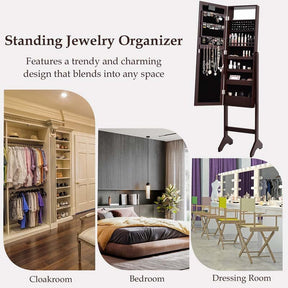 18 LED Standing Jewelry Armoire with Full Length Mirror & 16 Lipstick Holders, Large Jewelry Cabinet Organizer Inside Makeup Mirror for Bedroom