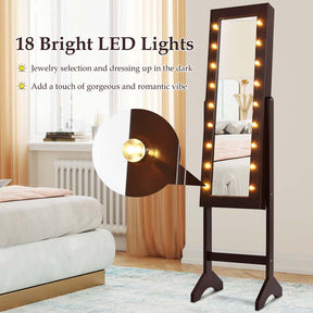 18 LED Standing Jewelry Armoire with Full Length Mirror & 16 Lipstick Holders, Large Jewelry Cabinet Organizer Inside Makeup Mirror for Bedroom