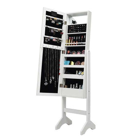 18 LED Standing Jewelry Armoire with Full Length Mirror & 16 Lipstick Holders, Large Jewelry Cabinet Organizer Inside Makeup Mirror for Bedroom