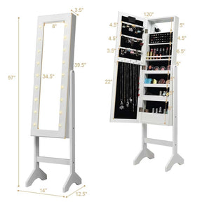 18 LED Standing Jewelry Armoire with Full Length Mirror & 16 Lipstick Holders, Large Jewelry Cabinet Organizer Inside Makeup Mirror for Bedroom