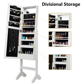 18 LED Standing Jewelry Armoire with Full Length Mirror & 16 Lipstick Holders, Large Jewelry Cabinet Organizer Inside Makeup Mirror for Bedroom