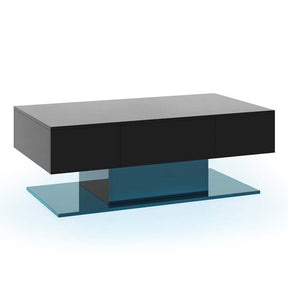 2-Tier Modern LED Coffee Table, High Glossy Rectangle Center Table with 20-Color Lights, 2 Storage Drawers & Remote Control for Living Room
