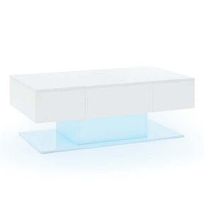 2-Tier Modern LED Coffee Table, High Glossy Rectangle Center Table with 20-Color Lights, 2 Storage Drawers & Remote Control for Living Room