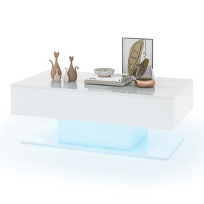 2-Tier Modern LED Coffee Table, High Glossy Rectangle Center Table with 20-Color Lights, 2 Storage Drawers & Remote Control for Living Room