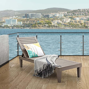 Outdoor Chaise Lounge Chair Patio Recliner, Adjustable with 5 Positions, Wood Texture Design, Waterproof, Easy to Assemble