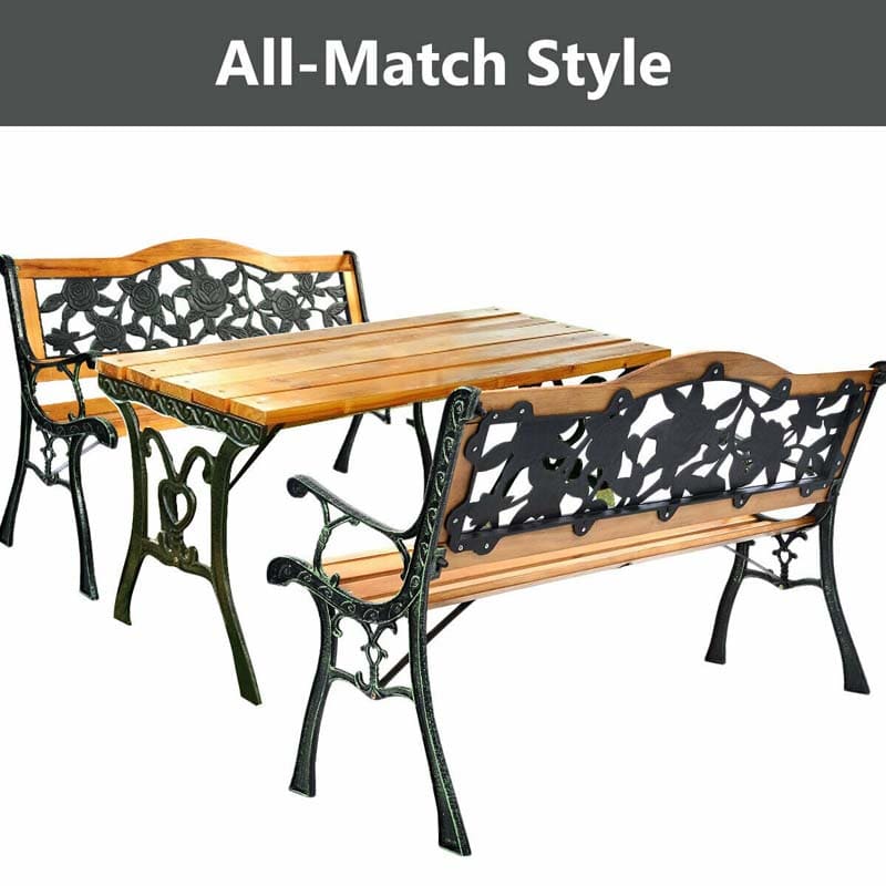 50" Garden Park Bench Cast Iron & Hardwood Weatherproof Outdoor Bench Patio Porch Loveseat Chair