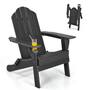 2-Pack Folding Adirondack Chairs with Built-in Cup Holder, PE Weather Resistant Outdoor Patio Folding Chairs
