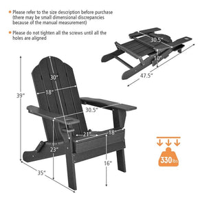 2-Pack Folding Adirondack Chairs with Built-in Cup Holder, PE Weather Resistant Outdoor Patio Folding Chairs