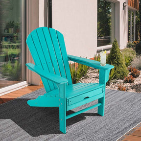 HDPE Adirondack Chair with Retractable Ottoman, Outdoor Chaise Lounge Chair for Lawn Pool Deck