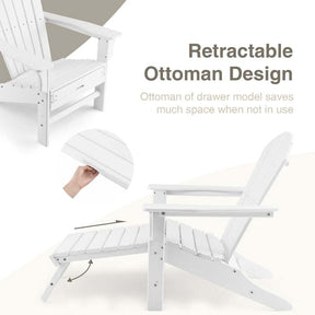 HDPE Adirondack Chair with Retractable Ottoman, Outdoor Chaise Lounge Chair for Lawn Pool Deck