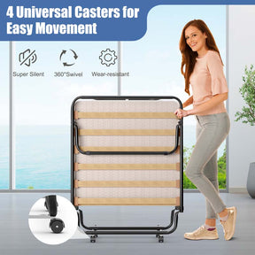 75" x 32" Rollaway Bed with 4" Memory Foam Mattress, Cot Size Folding Guest Bed Portable Foldable Sleeper Bed for Home, Made in Italy