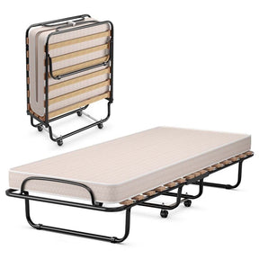75" x 32" Rollaway Bed with 4" Memory Foam Mattress, Cot Size Folding Guest Bed Portable Foldable Sleeper Bed for Home, Made in Italy