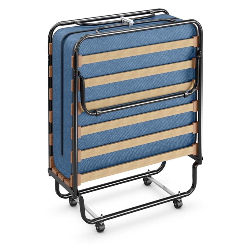 75" x 32" Rollaway Bed with 4" Memory Foam Mattress, Cot Size Folding Guest Bed Portable Foldable Sleeper Bed for Home, Made in Italy