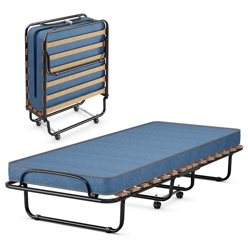 75" x 32" Rollaway Bed with 4" Memory Foam Mattress, Cot Size Folding Guest Bed Portable Foldable Sleeper Bed for Home, Made in Italy