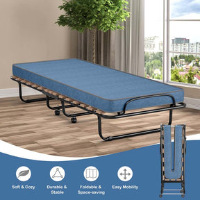 75" x 32" Rollaway Bed with 4" Memory Foam Mattress, Cot Size Folding Guest Bed Portable Foldable Sleeper Bed for Home, Made in Italy