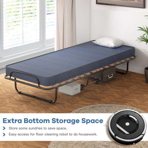 75" x 32" Rollaway Bed with 4" Memory Foam Mattress, Cot Size Folding Guest Bed Portable Foldable Sleeper Bed for Home, Made in Italy
