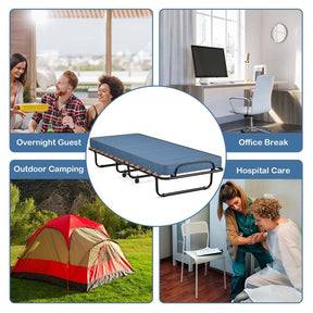 75" x 32" Rollaway Bed with 4" Memory Foam Mattress, Cot Size Folding Guest Bed Portable Foldable Sleeper Bed for Home, Made in Italy