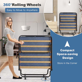 75" x 32" Rollaway Bed with 4" Memory Foam Mattress, Cot Size Folding Guest Bed Portable Foldable Sleeper Bed for Home, Made in Italy