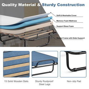 75" x 32" Rollaway Bed with 4" Memory Foam Mattress, Cot Size Folding Guest Bed Portable Foldable Sleeper Bed for Home, Made in Italy