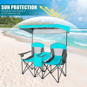 Double Sunshade Camping Canopy Chair with Mini Table, Cup Holder, Portable Folding Beach Chair with Canopy