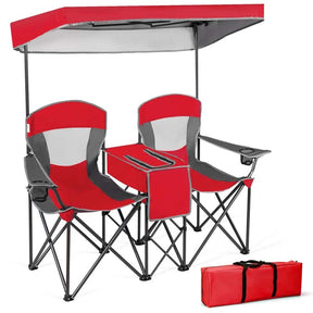 Double Sunshade Camping Canopy Chair with Mini Table, Cup Holder, Portable Folding Beach Chair with Canopy