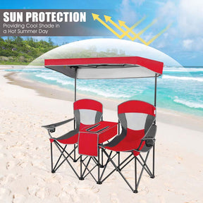 Double Sunshade Camping Canopy Chair with Mini Table, Cup Holder, Portable Folding Beach Chair with Canopy