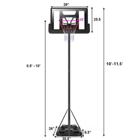 8.5-10 FT Portable Basketball Goal System Outdoor Basketball Hoop Stand with 39" Shatterproof Backboard
