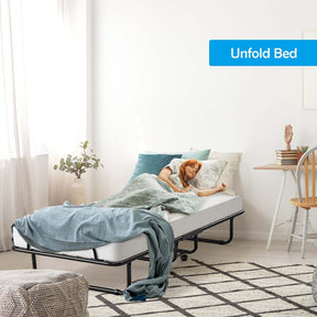75" x 31" Rollaway Folding Bed with 4" Memory Foam Mattress, Portable Fold Up Guest Bed with Metal Frame and Wheels