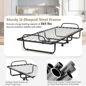 75" x 31" Rollaway Folding Bed with 4" Memory Foam Mattress, Portable Fold Up Guest Bed with Metal Frame and Wheels