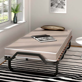 Rollaway Bed with 4 Inch Mattress for Adults, Portable Folding Guest Bed Sleeper Bed Cot on Wheels for Home Office, Made in Italy