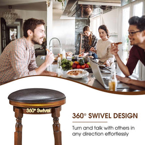 24" Swivel Bar Stools Set of 2, Solid Wood Counter Height Bar Chairs with Faux Leather Padded Seat & Footrest for Kitchen Island, Pub, Cafe
