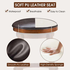 24" Swivel Bar Stools Set of 2, Solid Wood Counter Height Bar Chairs with Faux Leather Padded Seat & Footrest for Kitchen Island, Pub, Cafe
