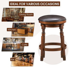 24" Swivel Bar Stools Set of 2, Solid Wood Counter Height Bar Chairs with Faux Leather Padded Seat & Footrest for Kitchen Island, Pub, Cafe