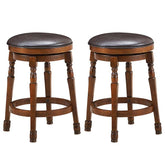 24" Swivel Bar Stools Set of 2, Solid Wood Counter Height Bar Chairs with Faux Leather Padded Seat & Footrest for Kitchen Island, Pub, Cafe