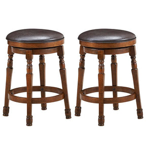 24" Swivel Bar Stools Set of 2, Solid Wood Counter Height Bar Chairs with Faux Leather Padded Seat & Footrest for Kitchen Island, Pub, Cafe