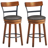 25.5" Wooden Swivel Bar Stools Set of 2 with Back & Leather Padded Seat, Upholstered Counter Height Bar Chairs for Kitchen Island, Pub, Restaurant