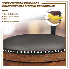 25.5" Wooden Swivel Bar Stools Set of 2 with Back & Leather Padded Seat, Upholstered Counter Height Bar Chairs for Kitchen Island, Pub, Restaurant