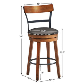 25.5" Wooden Swivel Bar Stools Set of 2 with Back & Leather Padded Seat, Upholstered Counter Height Bar Chairs for Kitchen Island, Pub, Restaurant
