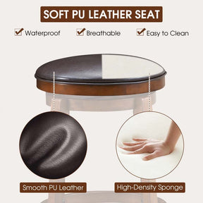 29" Swivel Bar Stools Set of 2, Solid Wood Bar Height Dining Chairs with Faux Leather Padded Seat & Footrest for Kitchen Island, Pub, Cafe