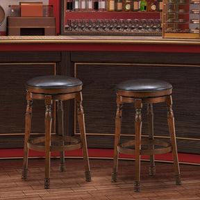 29" Swivel Bar Stools Set of 2, Solid Wood Bar Height Dining Chairs with Faux Leather Padded Seat & Footrest for Kitchen Island, Pub, Cafe