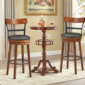 30.5" Wooden Swivel Bar Stools Set of 2 with Back & Leather Padded Seat, Upholstered Bar Height Dining Chairs for Kitchen Island, Pub, Restaurant