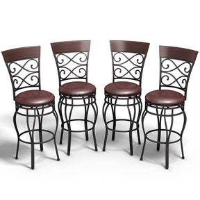 2-Pack 30" Counter Height Bar Stools 360 Degree Swivel Vintage Dining Chairs with Leather Padded Seat