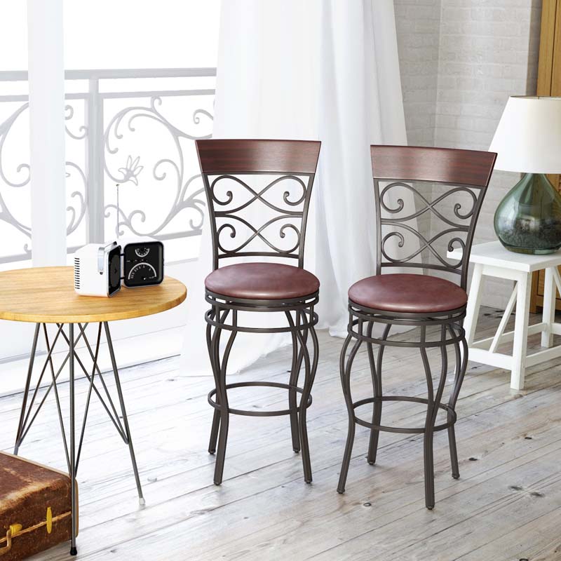 2-Pack 30" Counter Height Bar Stools 360 Degree Swivel Vintage Dining Chairs with Leather Padded Seat