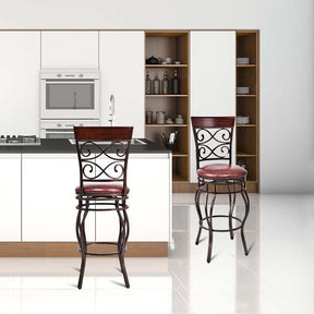 2-Pack 30" Counter Height Bar Stools 360 Degree Swivel Vintage Dining Chairs with Leather Padded Seat