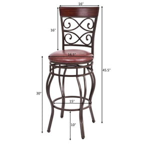 2-Pack 30" Counter Height Bar Stools 360 Degree Swivel Vintage Dining Chairs with Leather Padded Seat