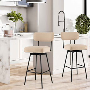 Swivel Bar Stools Set of 2, 29" Upholstered Bar Height Chairs with Back, Footrest & Metal Frame for Kitchen Island, Dining Room, Home Bar