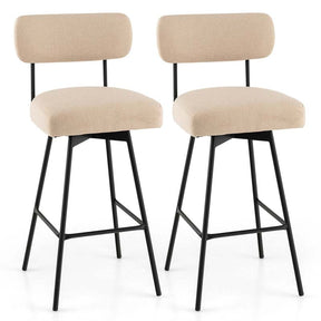 Swivel Bar Stools Set of 2, 29" Upholstered Bar Height Chairs with Back, Footrest & Metal Frame for Kitchen Island, Dining Room, Home Bar