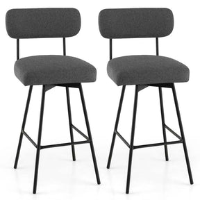 Swivel Bar Stools Set of 2, 29" Upholstered Bar Height Chairs with Back, Footrest & Metal Frame for Kitchen Island, Dining Room, Home Bar