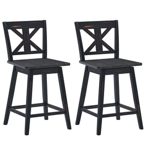 Vintage 360° Swivel Bar Stools Set of 2, Rubber Wood Counter Height Chairs with Back & Non-Slip Foot Pads for Kitchen, Counter, Restaurant